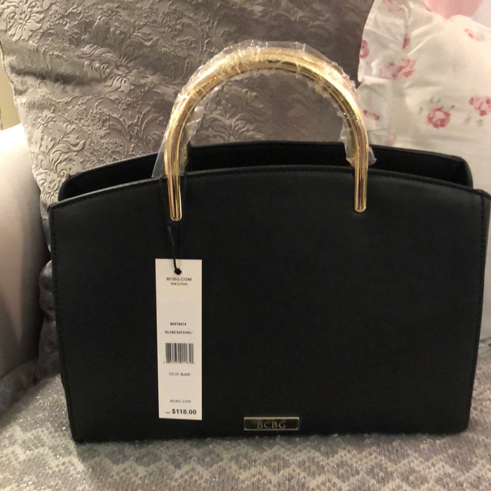 BCBG Black Shoulder Bag with Gold Accents